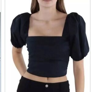 Abercrombie cropped corset like top with puff sleeves